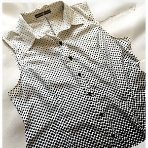 Avon Signature Collection Blouse Polka‎ Dot Print Black White Swing Size L